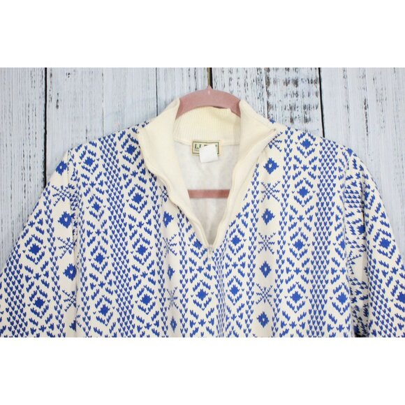 Vintage LL Bean Blue White Nordic Snowflake Quarter Zip Sweater Large - Picture 4 of 9